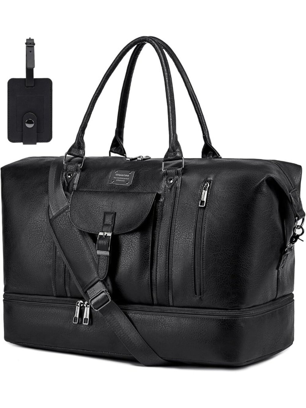 Large Faux Leather Weekender Duffel Bag with Shoes Compartment & Waterproof